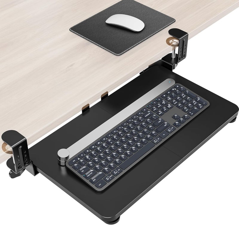 Zontera Store Ergonomic Mouse & Keyboard Tray Under Desk, Pull Out with Adjustable C-clamp, 20 (25.9 Including Clamps) x 11.8 Inch Slide Out Computer Keyboard Drawer Mouse Tray for Typing, Black - Image 1